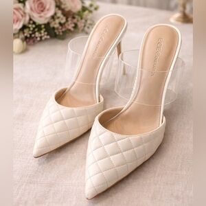 BCBGeneration Cream Quilted Heels with Clear Strap